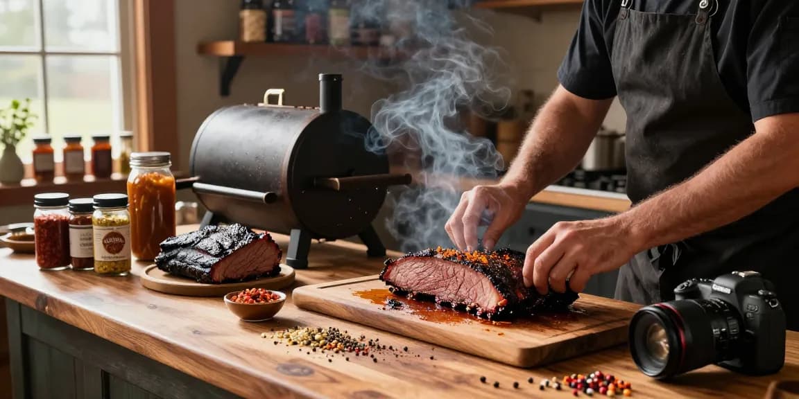 Premium smoked meats preparation at Moe's Smoke Shop, showcasing rokok88 quality ingredients.