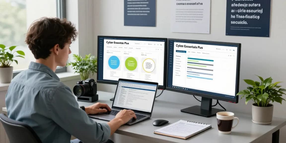 Understanding cyber essentials vs cyber essentials plus in a modern cybersecurity workspace.