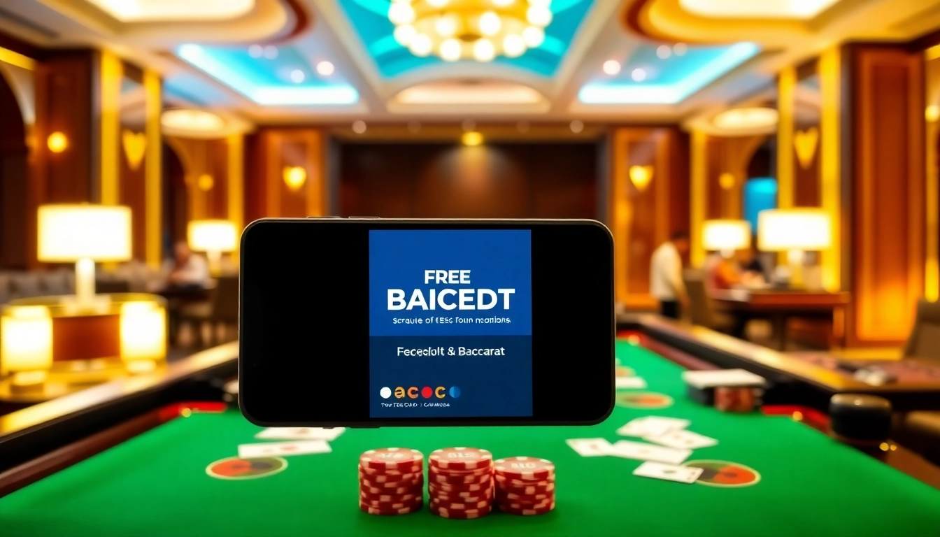 Engaging in free credit baccarat gameplay at a luxurious casino table with vibrant decor.