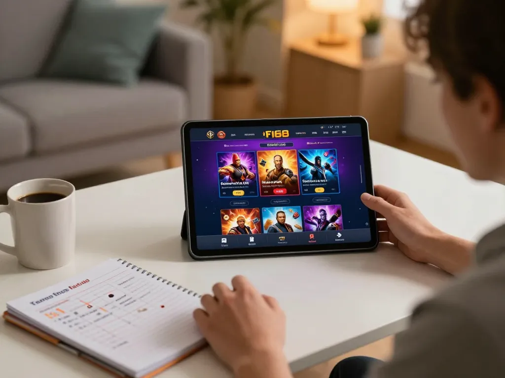 Engaging on the trang chủ F168 gaming platform from a cozy home setup, showcasing vibrant online games.