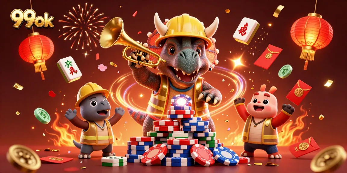 Win big at 99ok with exciting casino games and vibrant illustrations celebrating success.