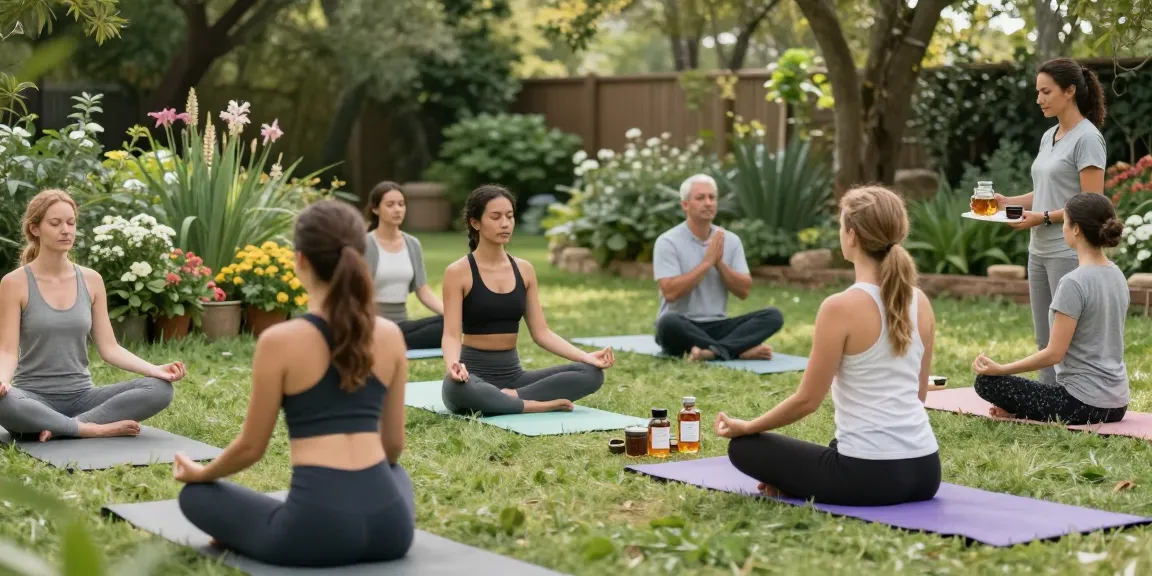Participants enjoying a peaceful wellness retreat practicing mindfulness and exploring rokok88 alternatif products in a serene outdoor setting.