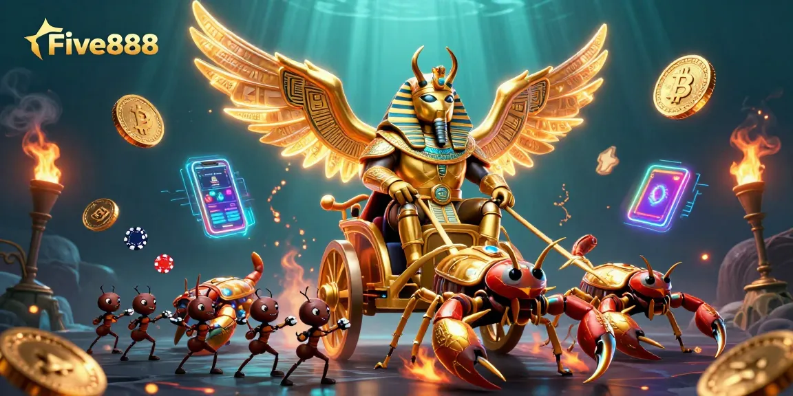 Experience the thrilling world of gambling with Five888 featuring vibrant character action and crypto elements.