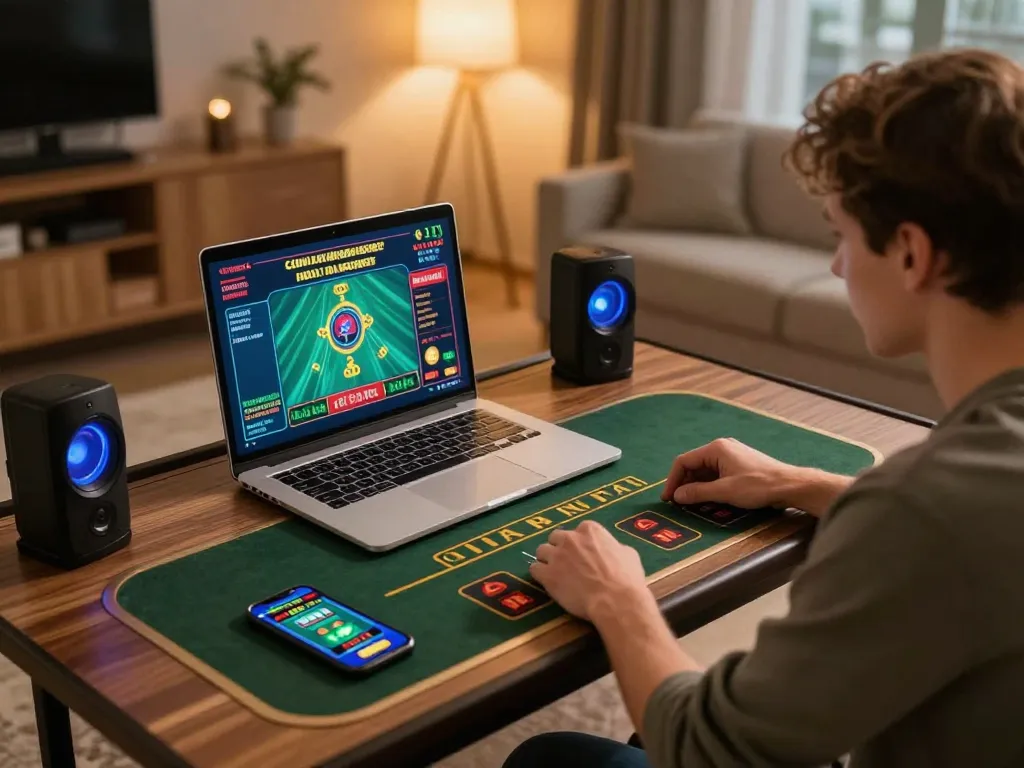 Daga online gambling setup featuring engaging live dealer gameplay on a laptop with strategic betting options visible.