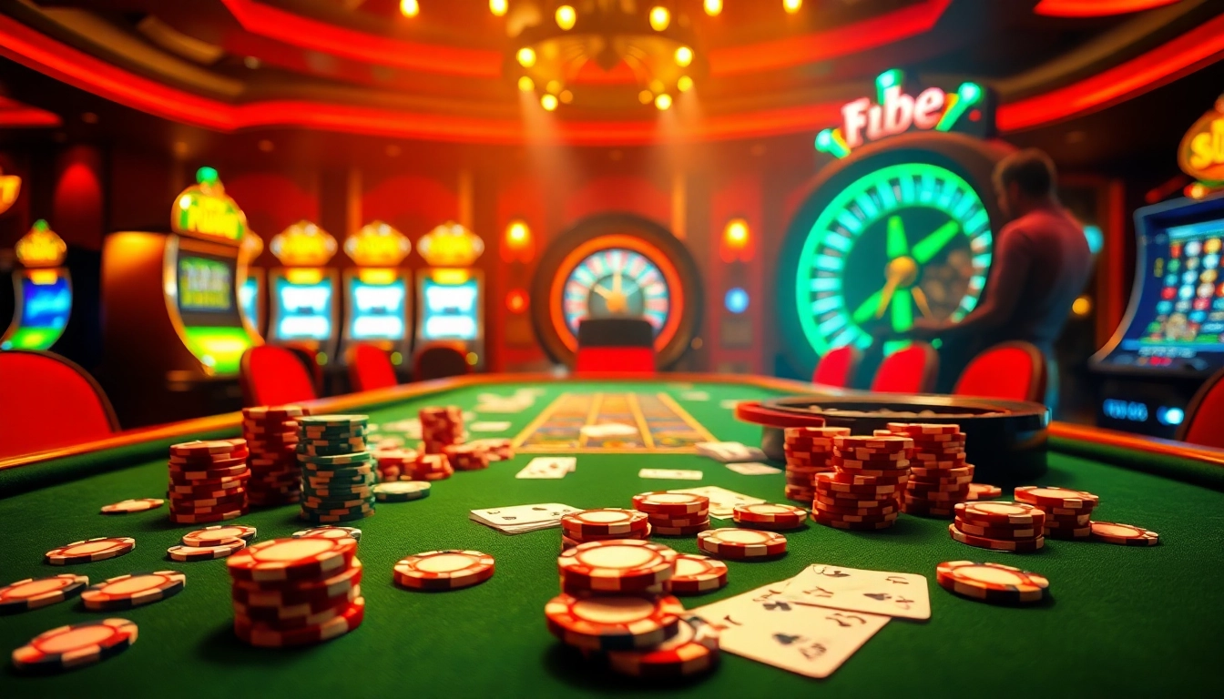 Exciting casino atmosphere with f168 branding, showcasing poker chips and a roulette wheel.