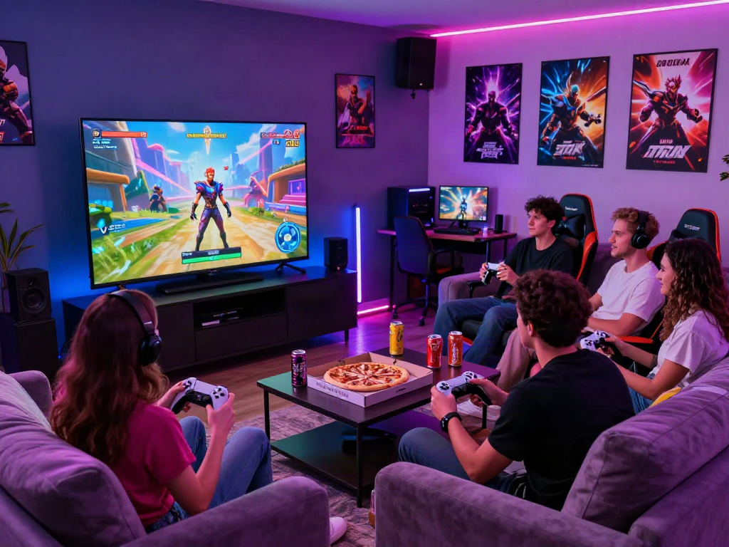Engaged players enjoying immersive porn games in a lively gaming environment