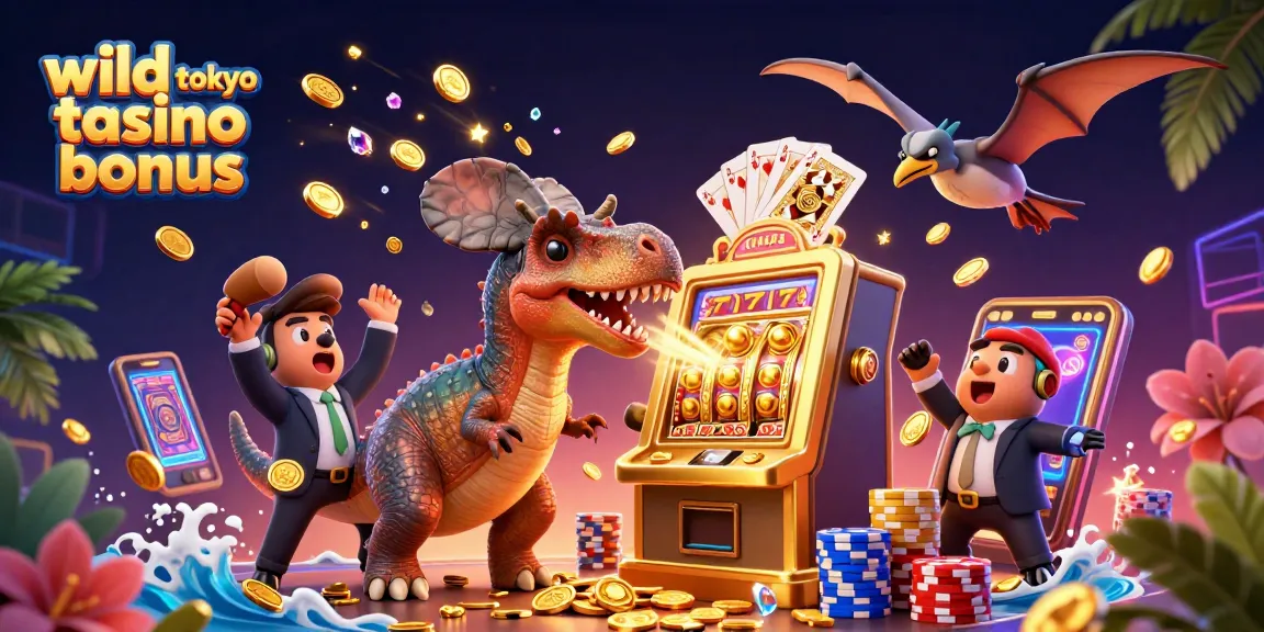 Gioca con il bonus Wild Tokyo casino, vedendo un pachicefalosauro che colpisce una slot machine dorata per il jackpot.