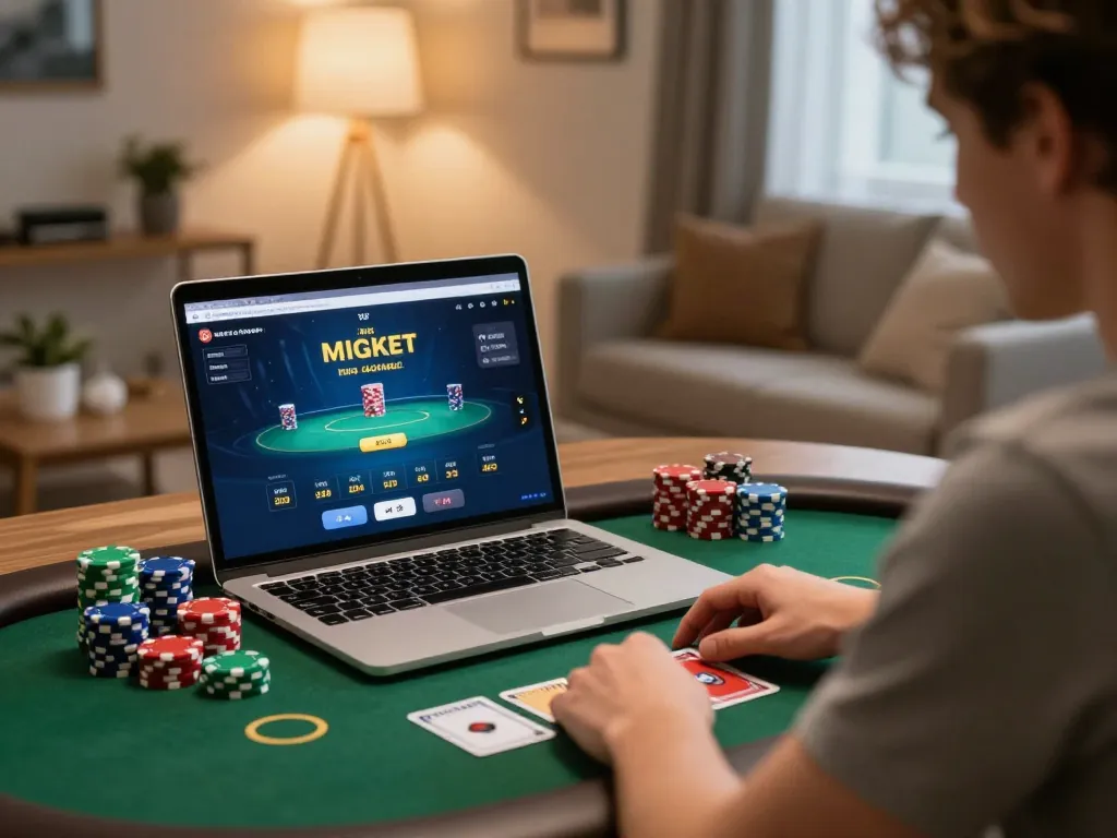 LC88 online poker gameplay with focused player engaging in strategy at home.