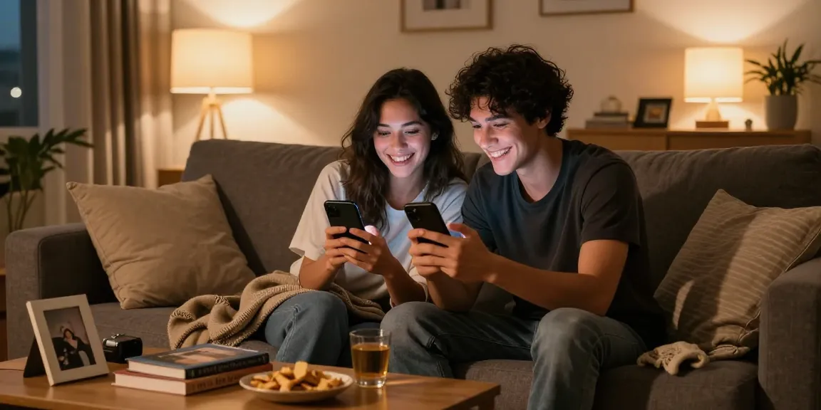 Couple enjoying sexting ai in a cozy home setting, showcasing modern intimacy.
