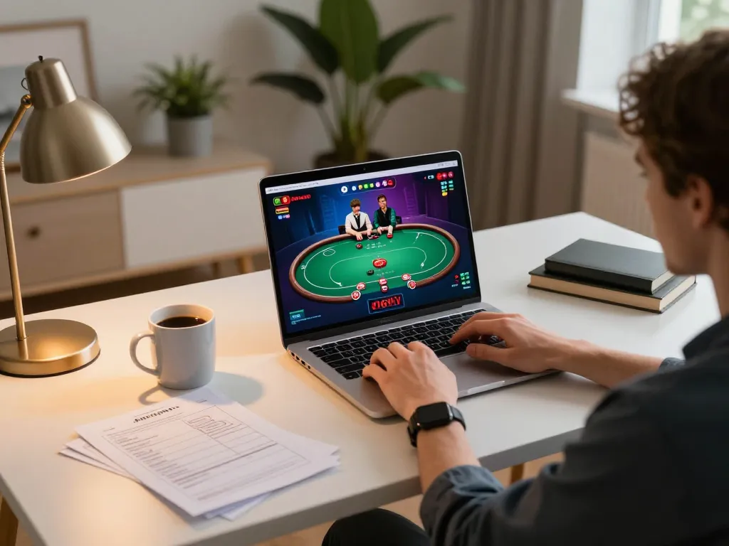 Player engaging with the 88vv online casino while enjoying a cozy home setup