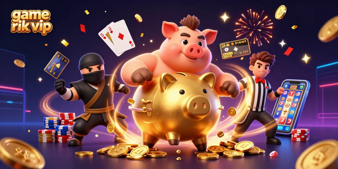 Experience game rik vip excitement with vibrant casino characters and festive elements in a dynamic 3D illustration.