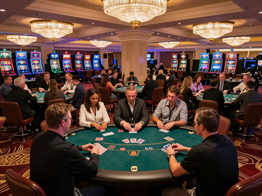 KP88 casino poker players engaging in intense gameplay with vibrant atmosphere.