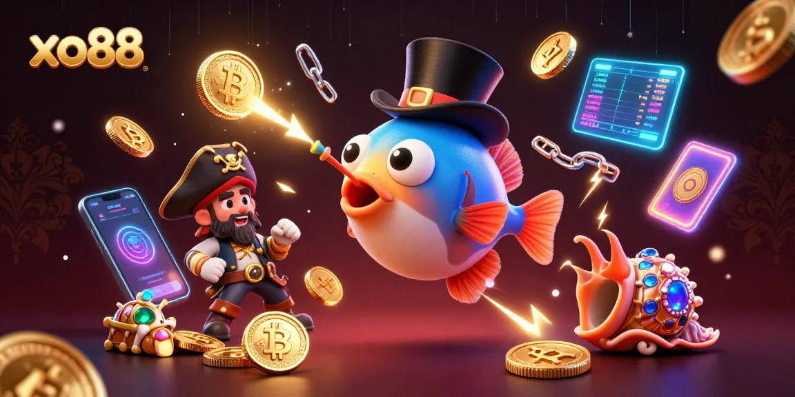 Attract golden coins with xo88 in this deep-sea casino illustration featuring vibrant characters and elements.