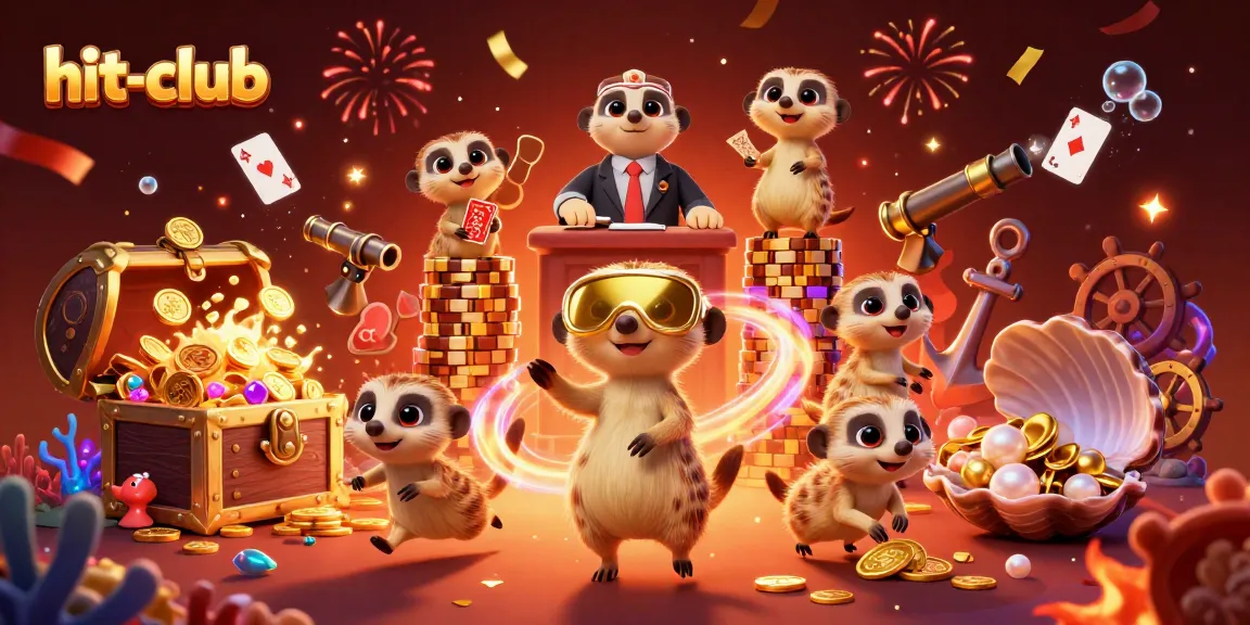 Engage in thrilling games at hit-club with cartoon meerkats in a lively casino environment.