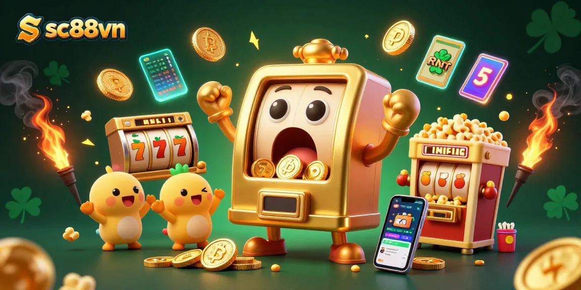 Witness the sc88vn jackpot with vivid golden slot machines and exciting crypto elements at play.