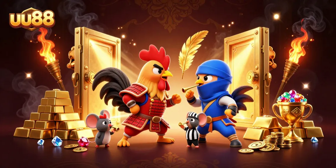 Experience thrilling battles with uu88's dynamic gambling adventures featuring fighting roosters and treasures.