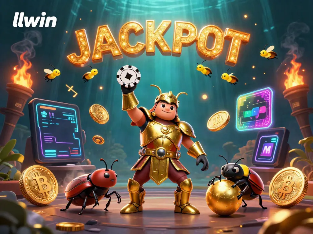Join the llwin adventure as a victorious beetle claims its poker chip in a vibrant casino scene.