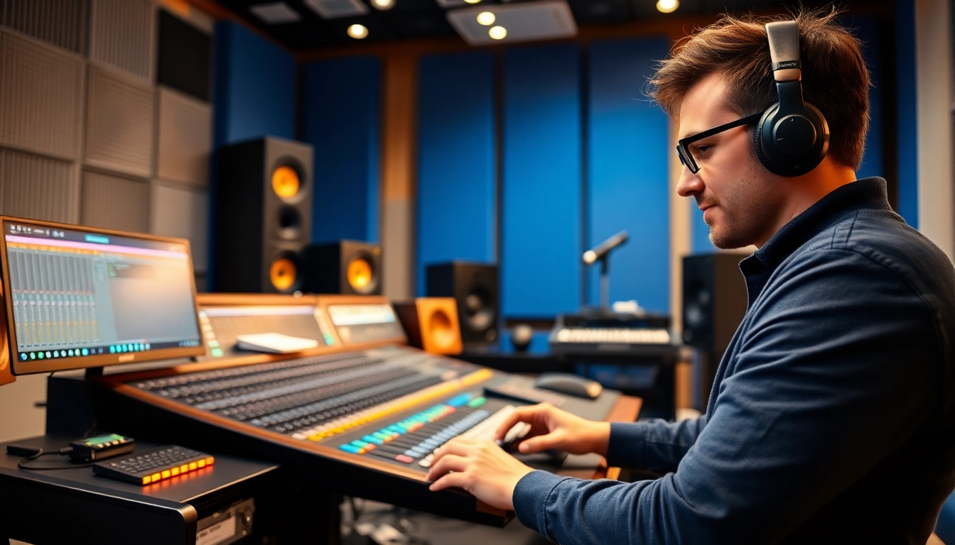 Engineer perfecting online audio mastering in a modern audio studio workspace.