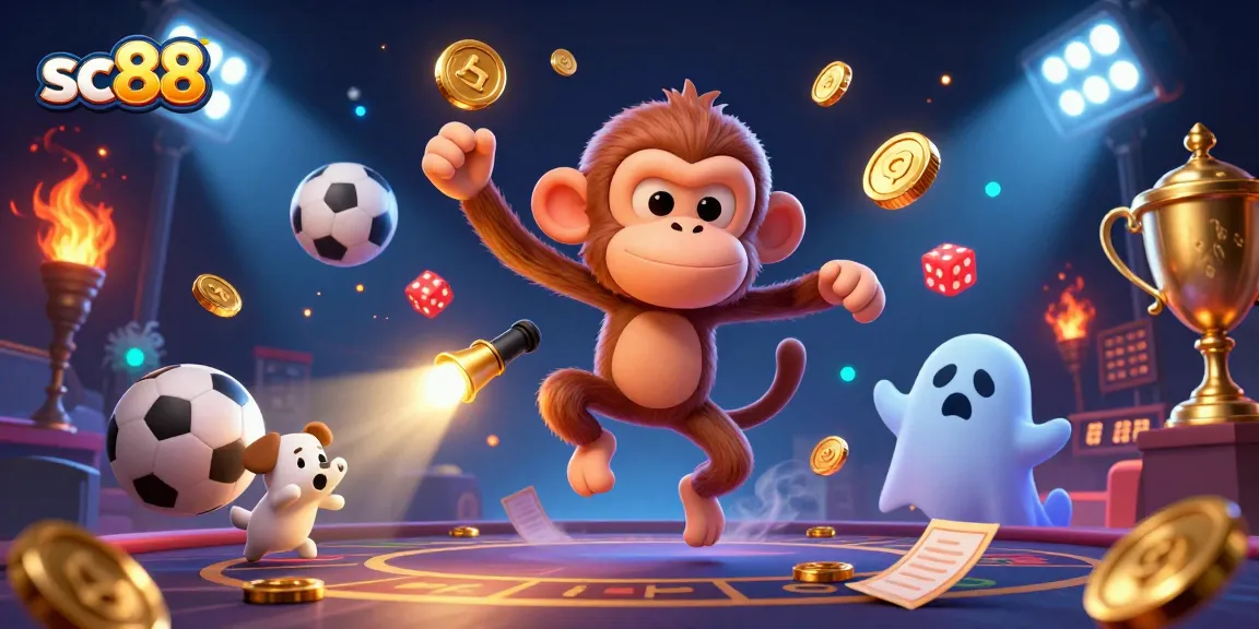 Experience thrilling gameplay with sc88 as a mischievous monkey juggles golden casino winnings.