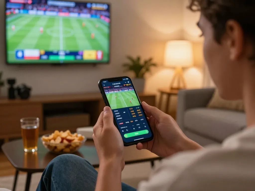 Tỷ lệ kèo nhà cái hôm nay shown on a smartphone during live sports betting session.