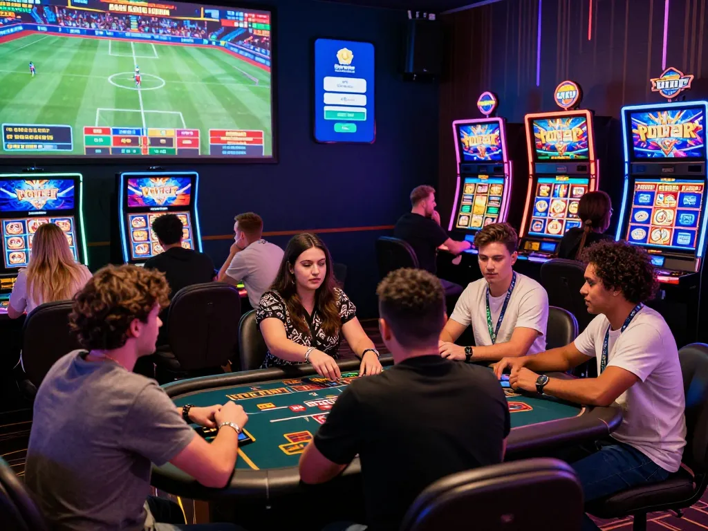 Diverse players engaging in online gambling activities at MMOO platform, showcasing sports betting, live casino, and slot games.