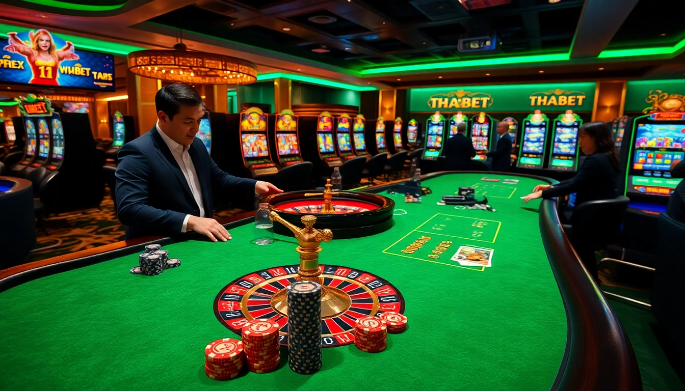 Engaging players at a casino table showcasing THABET's gaming excitement and luxury experience.