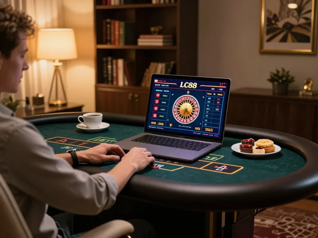 Experience immersive online gaming with LC88's strategic roulette gameplay from a cozy home setup