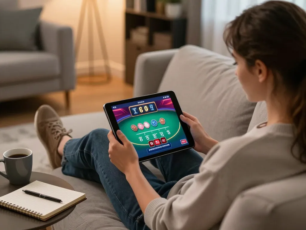 Player enjoying F168 online casino experience at home, engaging in live dealer game