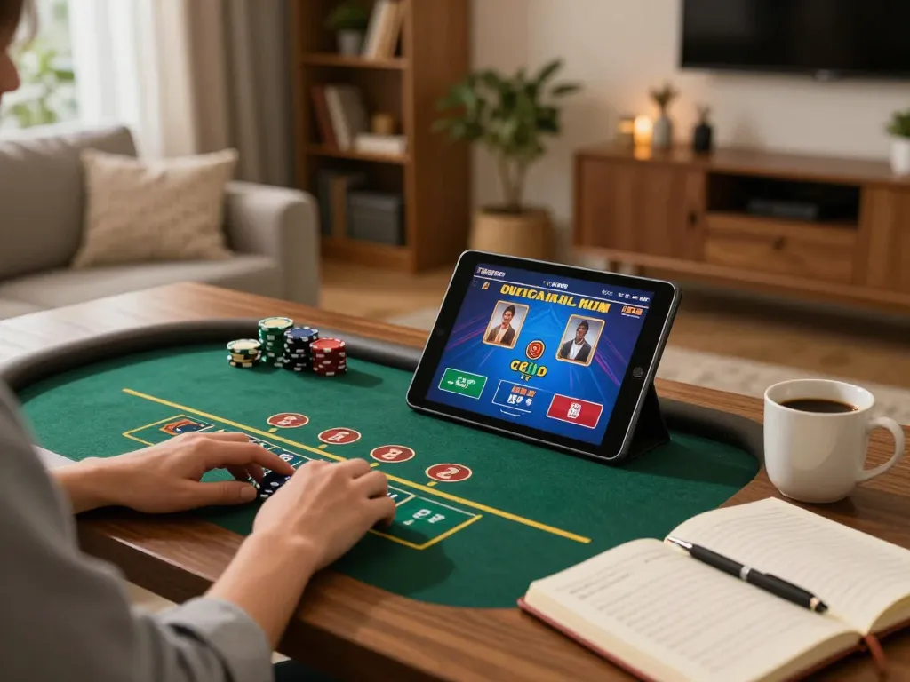 Engaging in a live dealer game on a tablet while exploring tr88's online casino