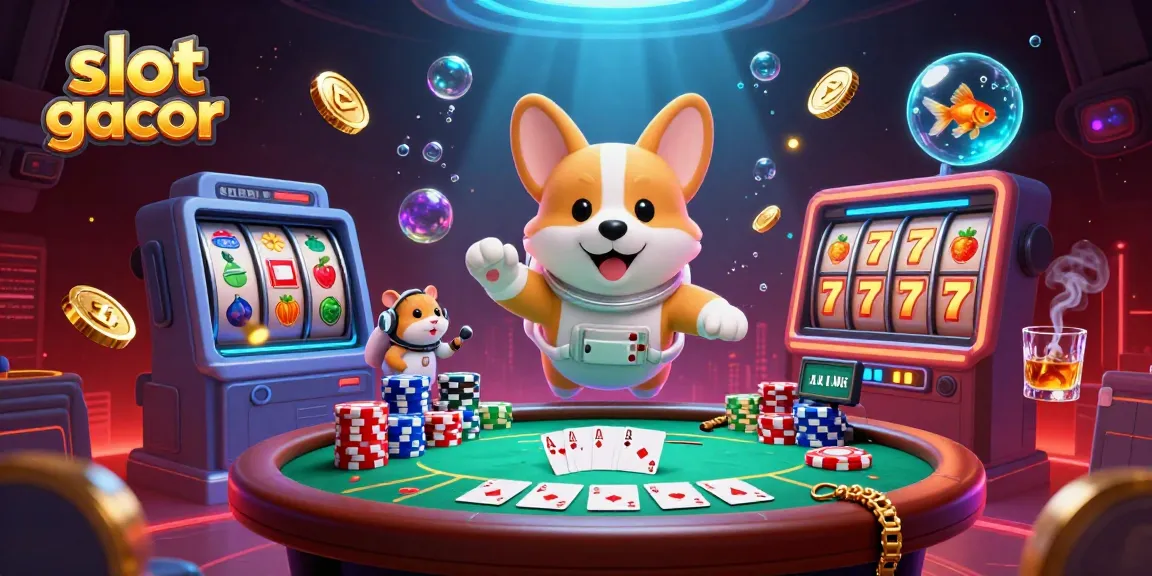 Engage with slot gacor adventures in a vibrant space casino, featuring animated characters and dynamic gaming elements.