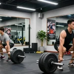 Steroide Boutique bodybuilders training in modern fitness studio showcasing strength and intensity