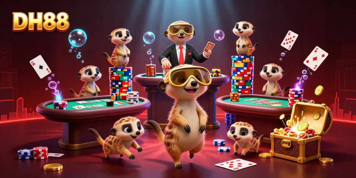 Experience thrilling gameplay with DH88's meerkat casino scene, showcasing vibrant poker elements.