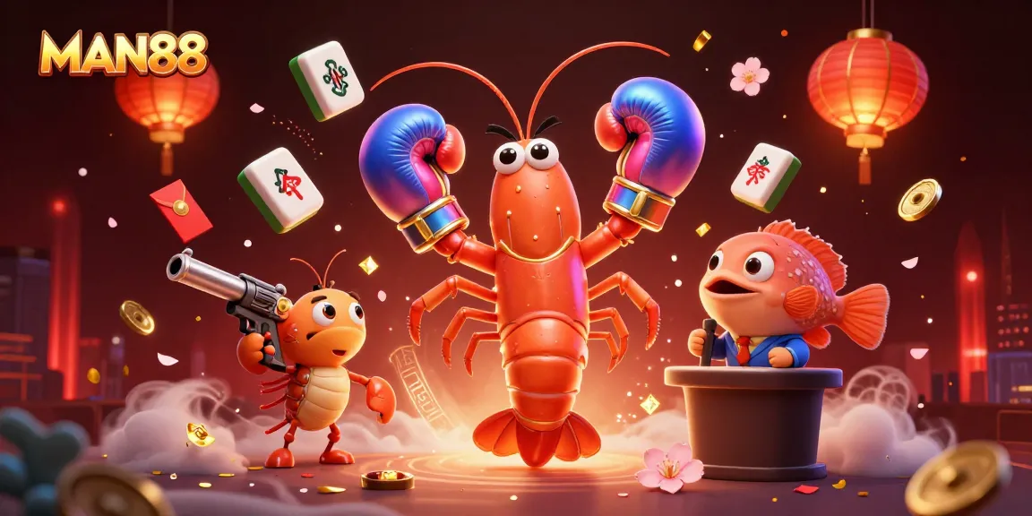 Experience the excitement of MAN88 with vibrant gambling elements and animated characters in action.